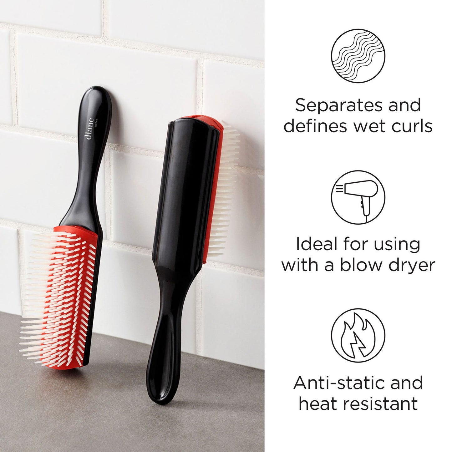 Pro Nylon Pin Styling Brush - Black-Red