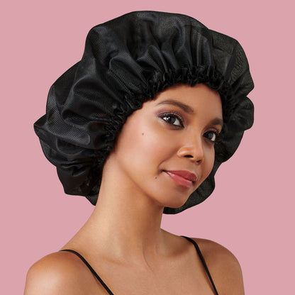 Premium XL Silky Satin Protective Sleep Cap - Black