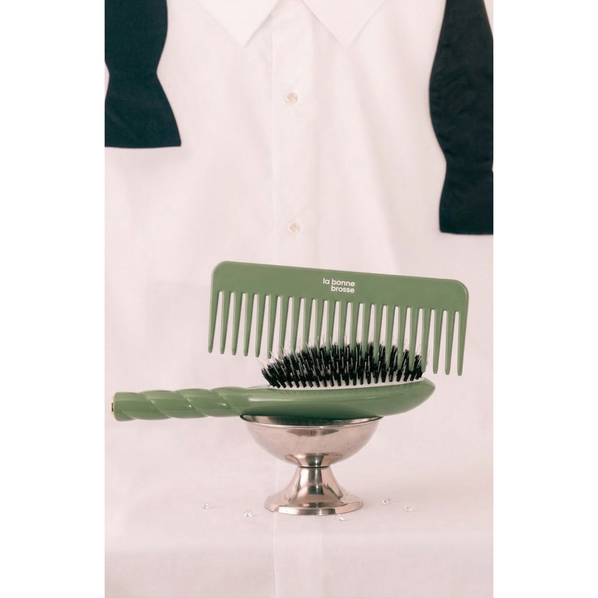 The Large Detangling Comb in Acetate Sage Green