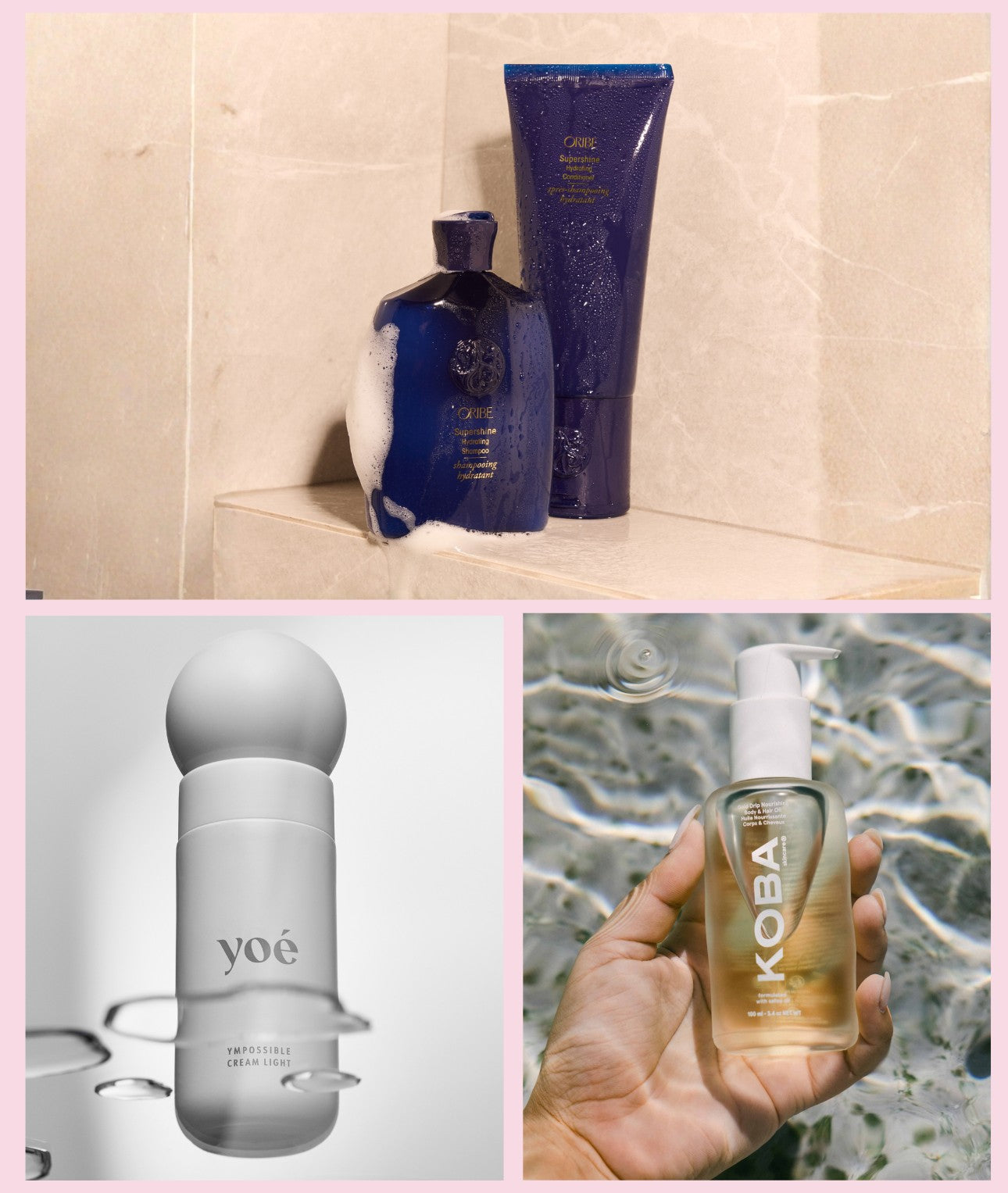 Collage of skincare products with visible branding on a textured background